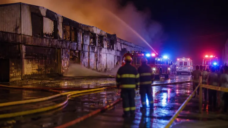 Incendio consume una fábrica de aceite en Cambita Garabitos; bomberos trabajan para controlarlo