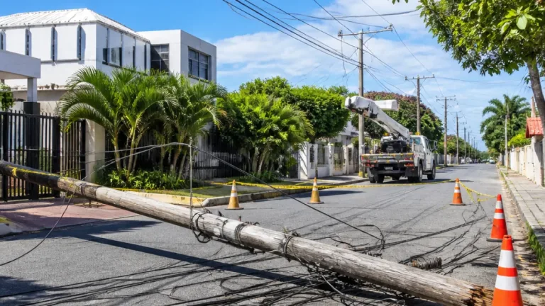 Poste colapsado afecta circuito eléctrico y varios sectores de La Romana