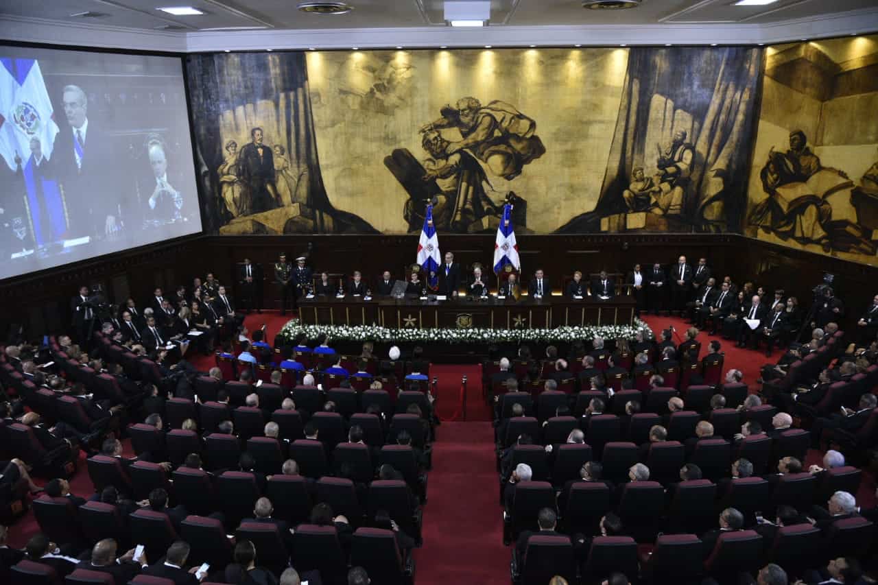 Vista panorámica del Salón de la Asamblea Nacional, en el Congreso, mientras el presidente Luis Abinader rendía cuentas a la nación.