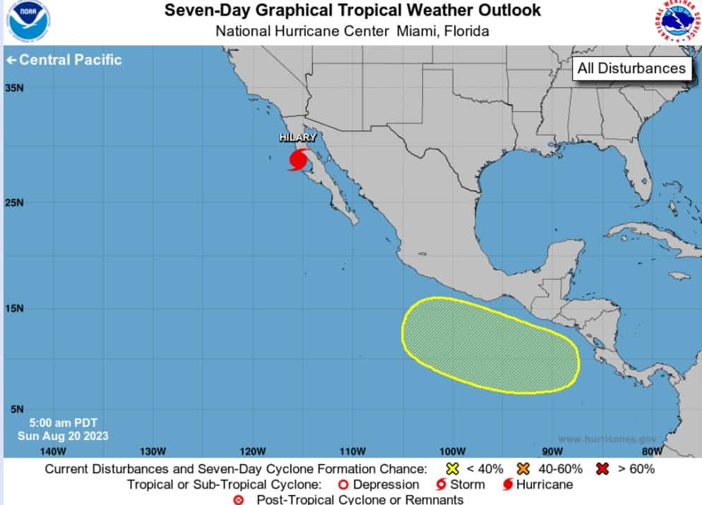 El huracán Hilary, categoría 2, mantiene curso y se acerca a península de Baja California
