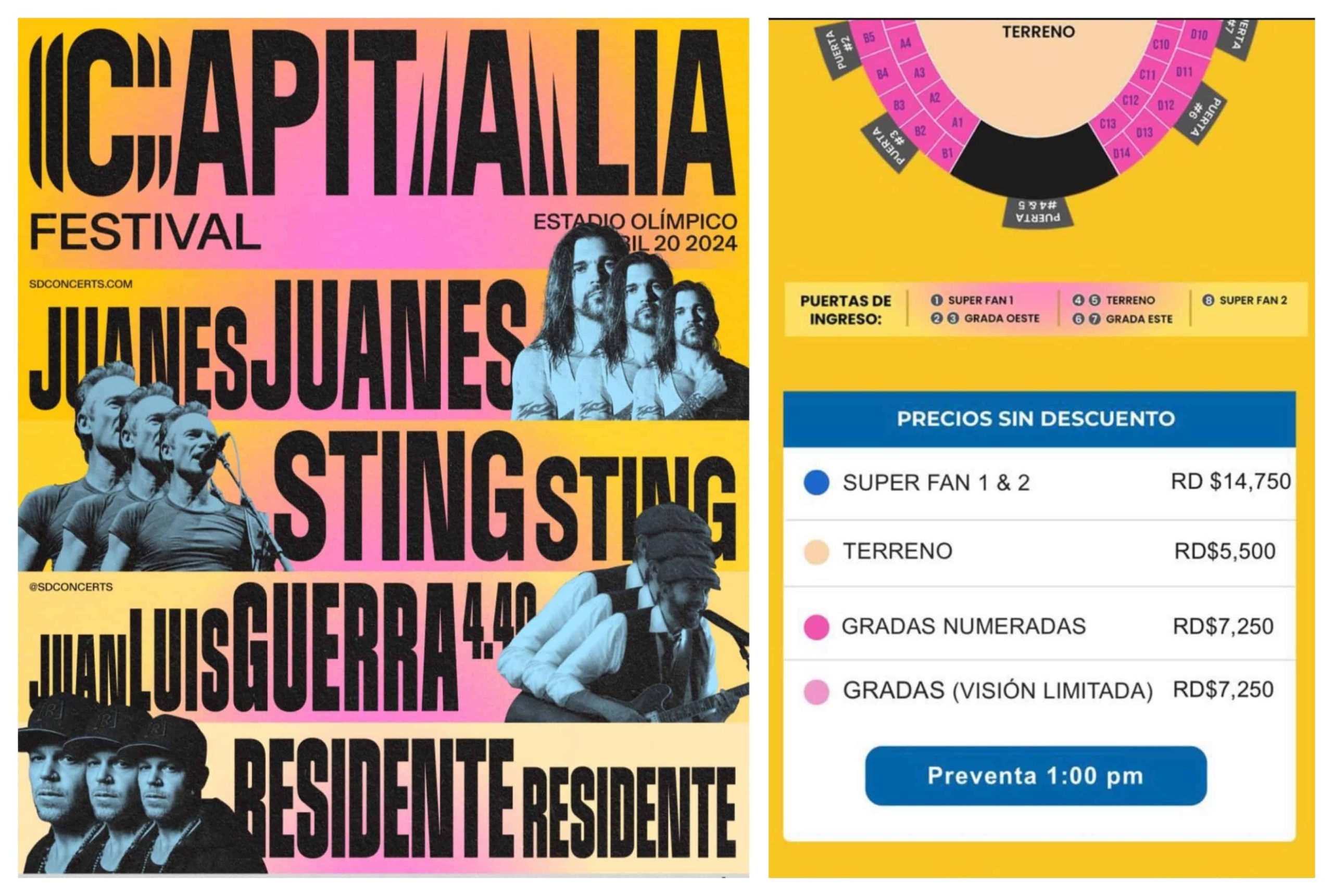 Estos son los precios del Festival Capitalia, con Sting, Juan Luis Guerra, Juanes y Residente